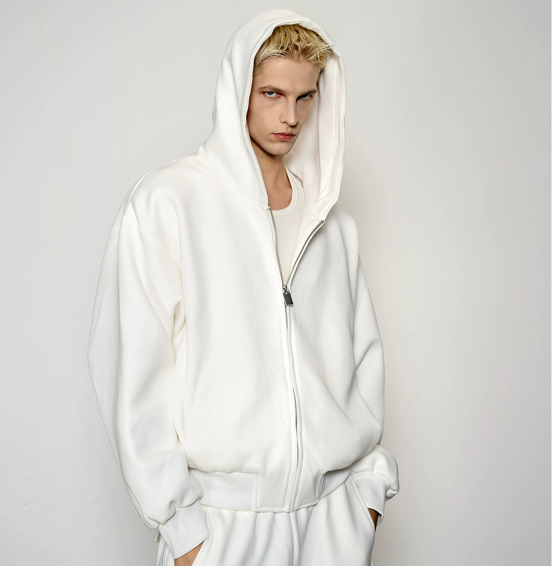 Pleated Zipper Hoodie & Wide Leg Pants Setup WN20877