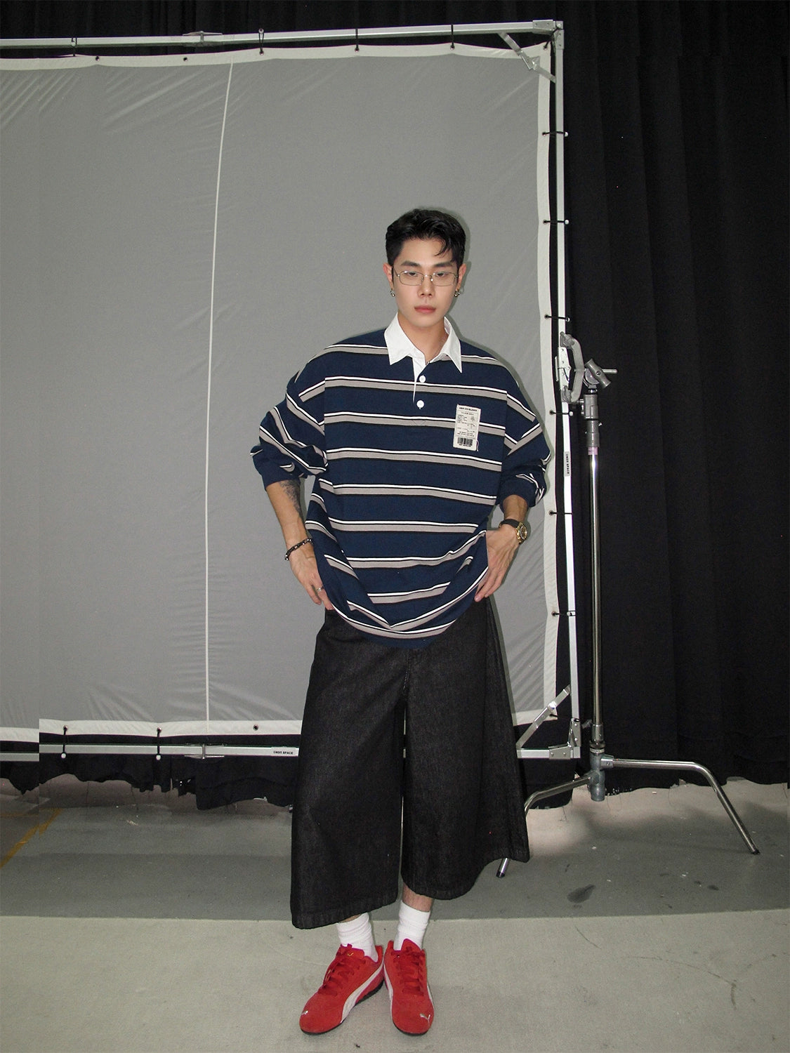 Colorblock Stripe Long Sleeve Polo Shirt WN20865