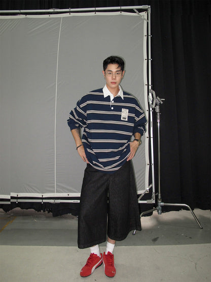 Colorblock Stripe Long Sleeve Polo Shirt WN20865