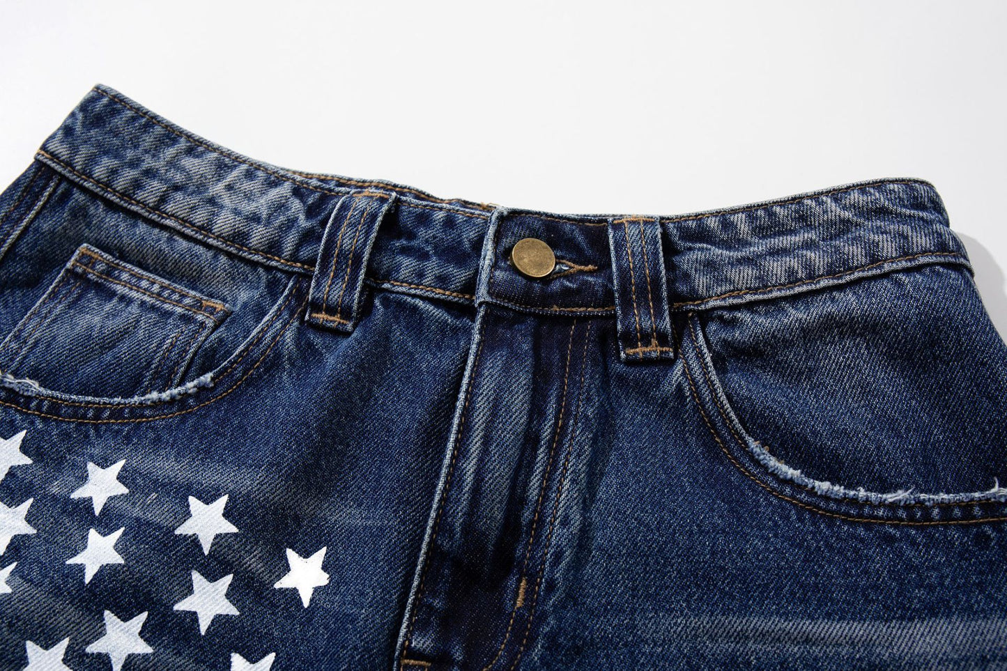 Star Print Curved Wide Leg Denim Jeans WN25727