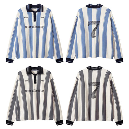 Colorblock Striped Polo Knit Sweater WN11393