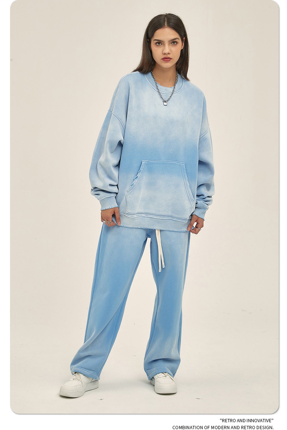 Fleece Lining Spray-dye Damage Oversize Sweatshirt WN9967