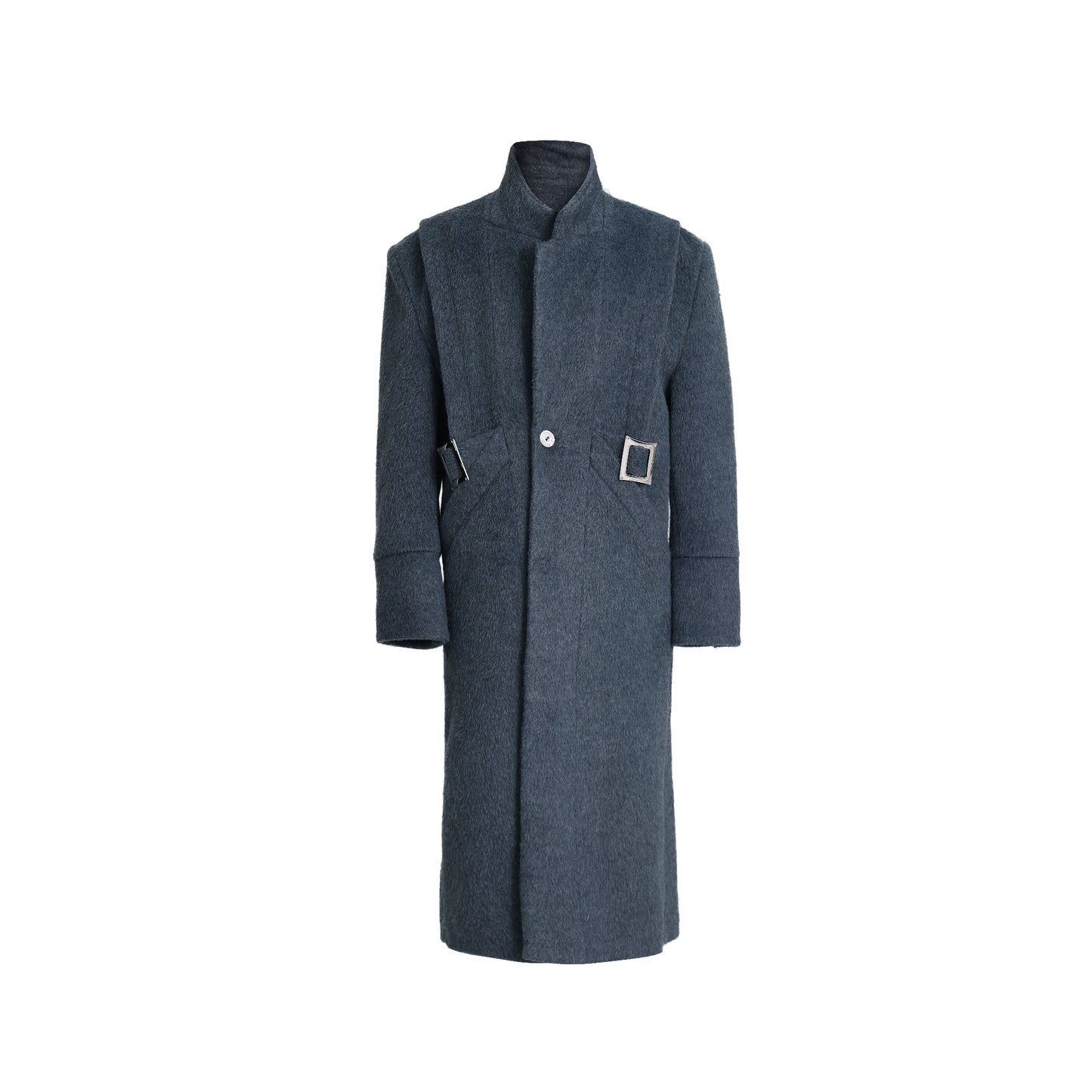 Metal Buckle Belted Wool Blend Long Coat WN10559