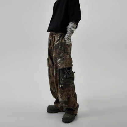 Snake Pattern Wide-Leg Straight Cargo Sweatpants WN7012