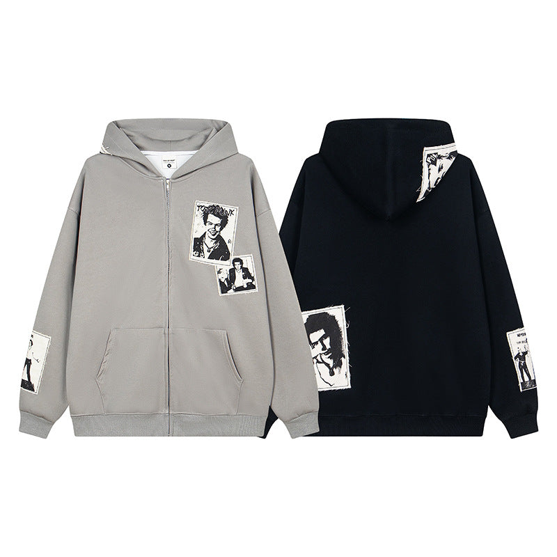 Portrait Patch Oversize Zipper Hoodie WN15033