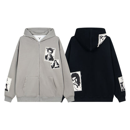 Portrait Patch Oversize Zipper Hoodie WN15033
