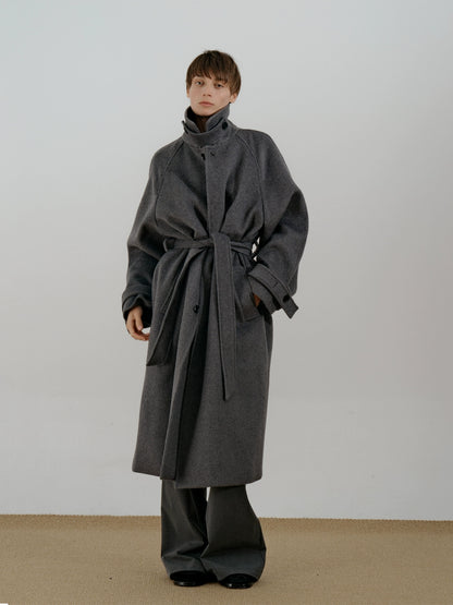Belted Lapel Design Wool Coat WN21591