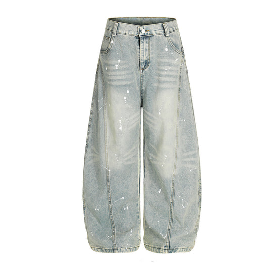 Washed Paint Splatter Wide Leg Denim Jeans WN23605