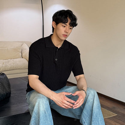 Cable Knit Short Sleeve Polo Shirt WN24966