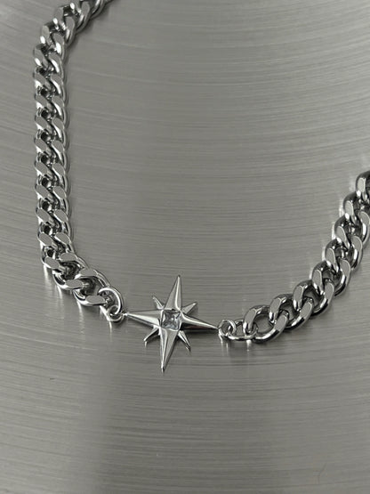 Starburst Cuban Chain Titanium Steel Necklace WN19251