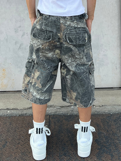 Camouflage Multi Pocket Wide Leg Half Cargo Pants WN24049