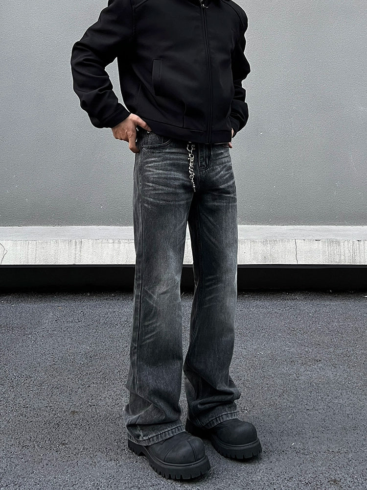 Lightning Pattern Washed Flare Denim Jeans WN19552