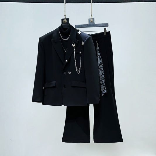 Butterfly Chain Shoulder-pad Tailored Jacket & Straight Trousers Setup WN23947