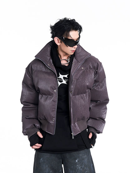 Dual Collar Glossy Thickened Short Puffer Jacket WN10221