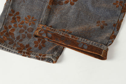 Flocked Wide Leg Curved Denim Jeans WN23031