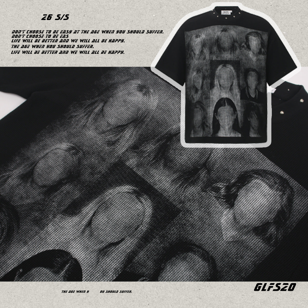 Studded Dark Portrait Graphic Waffle Oversize Short Sleeve T-Shirt WN26549