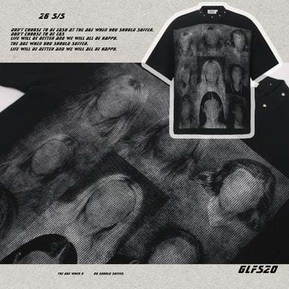 Studded Dark Portrait Graphic Waffle Oversize Short Sleeve T-Shirt WN26549