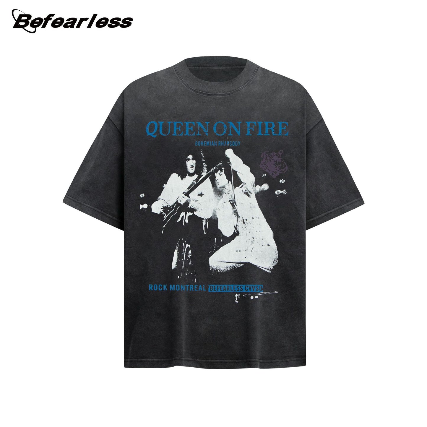 Washed Band Print Oversize Short Sleeve T-Shirt WN26403