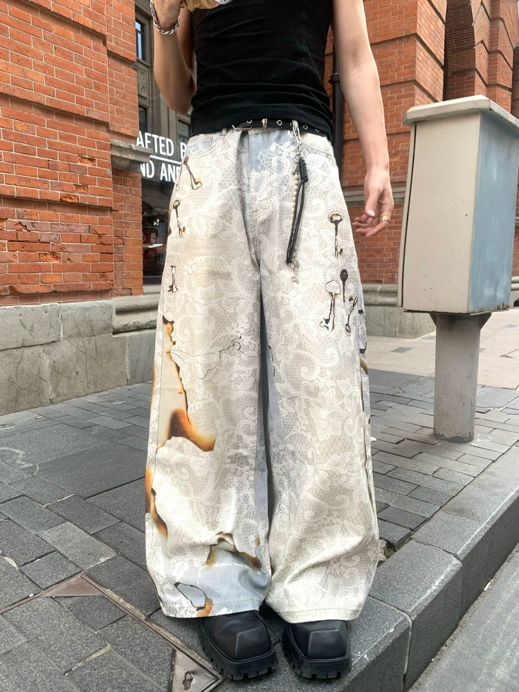 Lace Print Wide Leg Pants WN19843