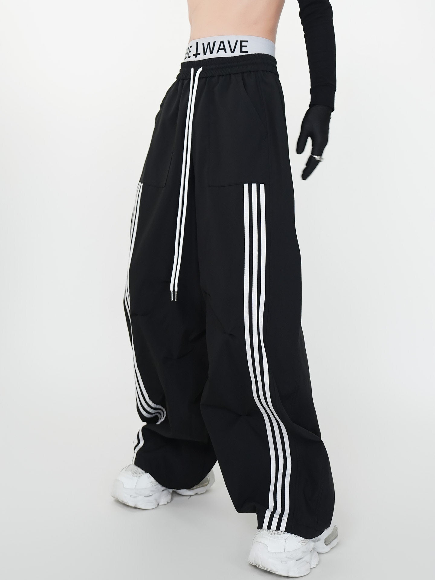 Stripe Line Drawstring Wide Leg Pants WN24136