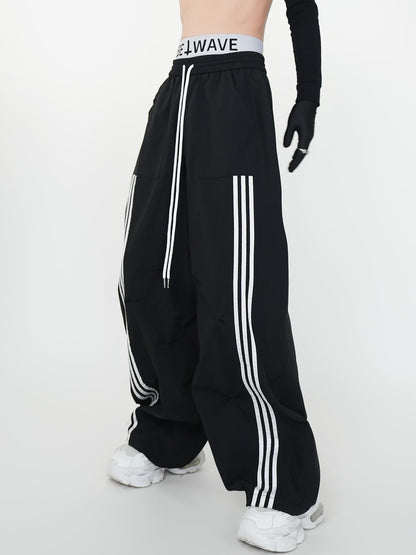 Stripe Line Drawstring Wide Leg Pants WN24136