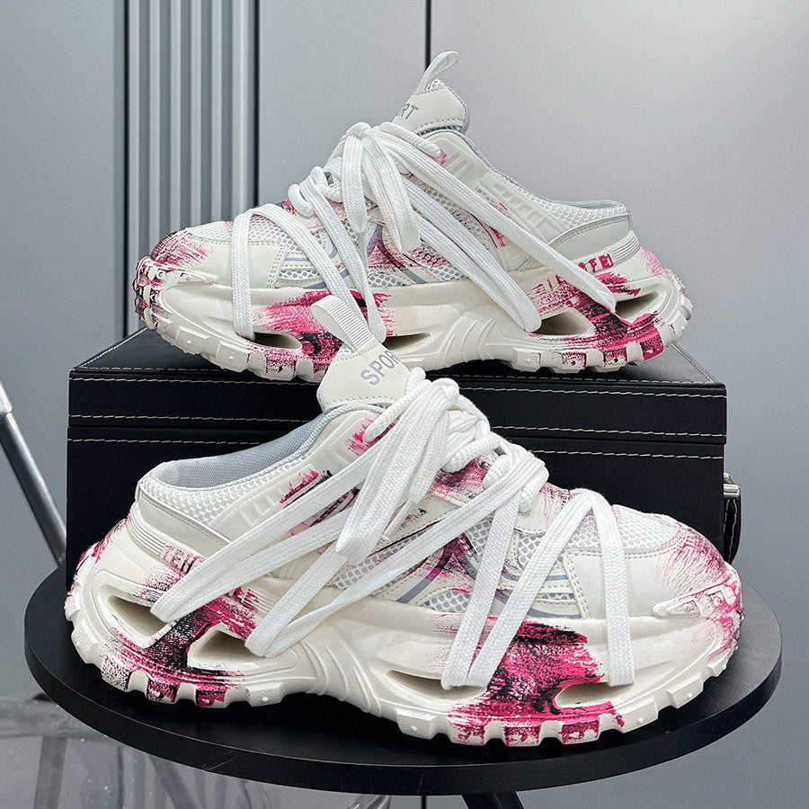 Paint Mesh Rope Lace Slip-On Shoes WN24722