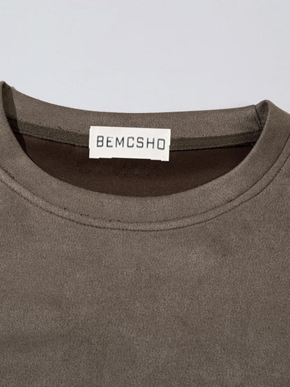 Suede Letter Print Short Sleeve T-Shirt WN25619
