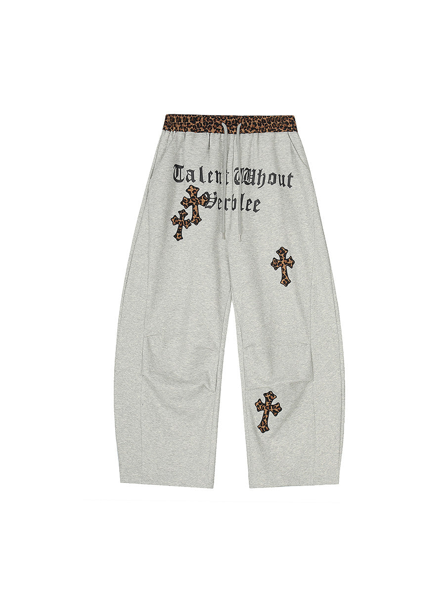 Leopard Waist Cross Print Wide Leg Sweat Pants WN24172