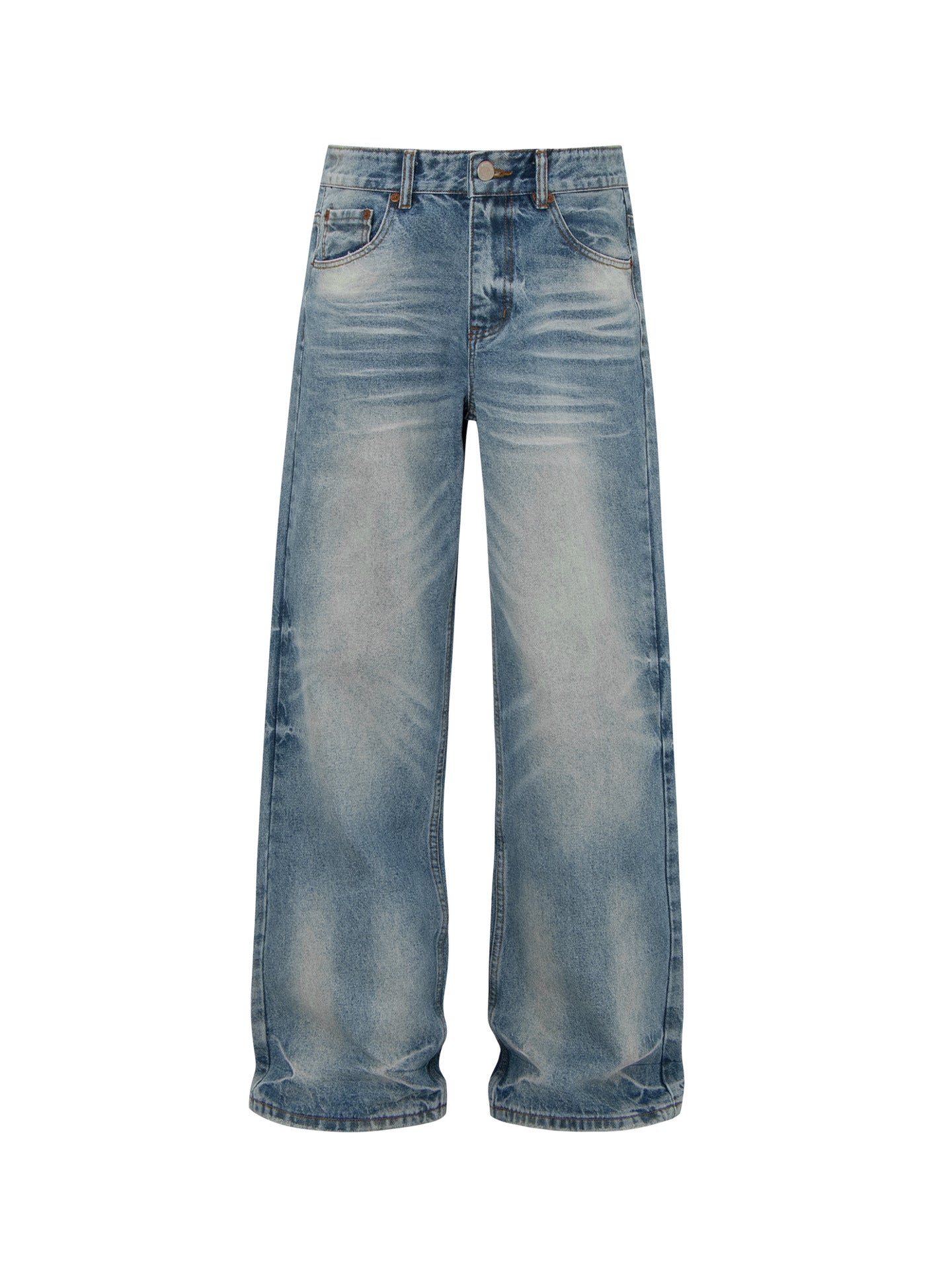 Whisker Washed Straight Denim Jeans WN26245