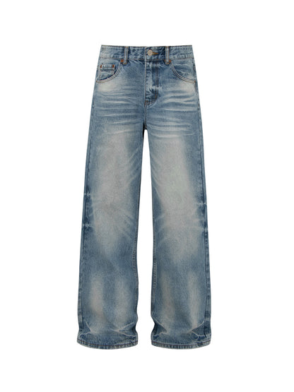 Whisker Washed Straight Denim Jeans WN26245