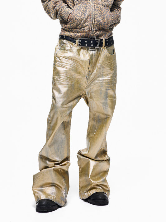 Metallic Coating Stacked Straight Denim Jeans WN27300