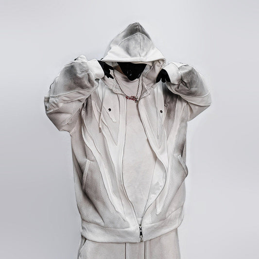 Mesh Panel Gradient Zipper Hoodie WN24011