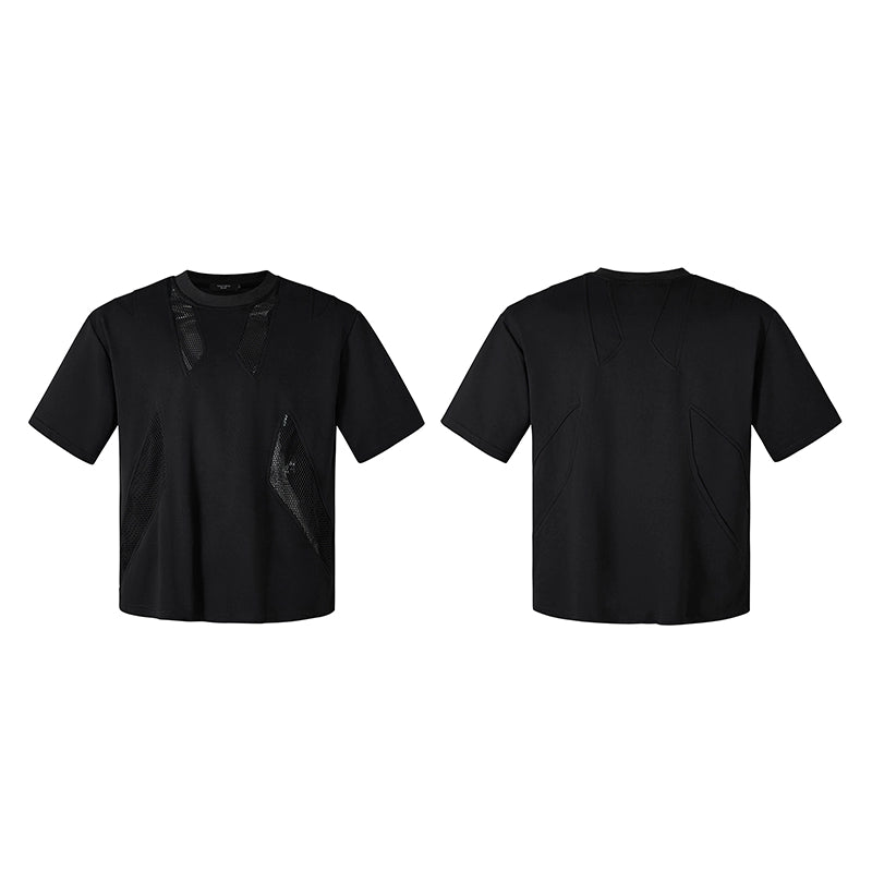 Mesh Patchwork Shoulder-pad Oversize Short Sleeve T-Shirt WN20340