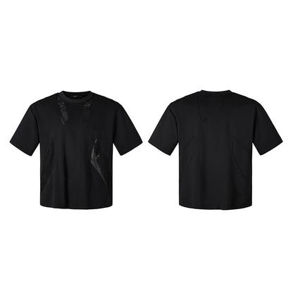 Mesh Patchwork Shoulder-pad Oversize Short Sleeve T-Shirt WN20340