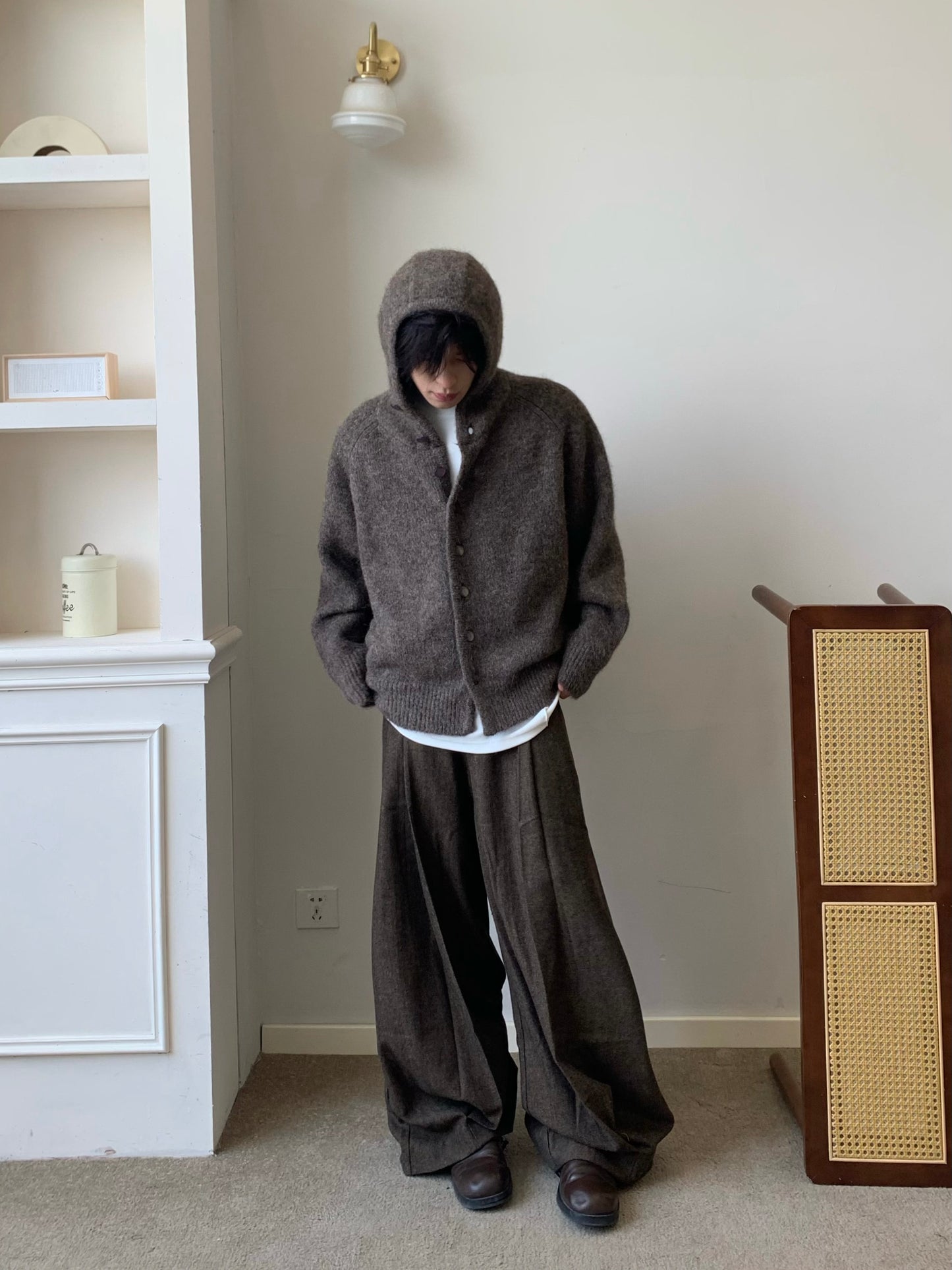 Hooded Plain Knit Cardigan WN22225