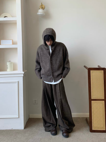 Hooded Plain Knit Cardigan WN22225