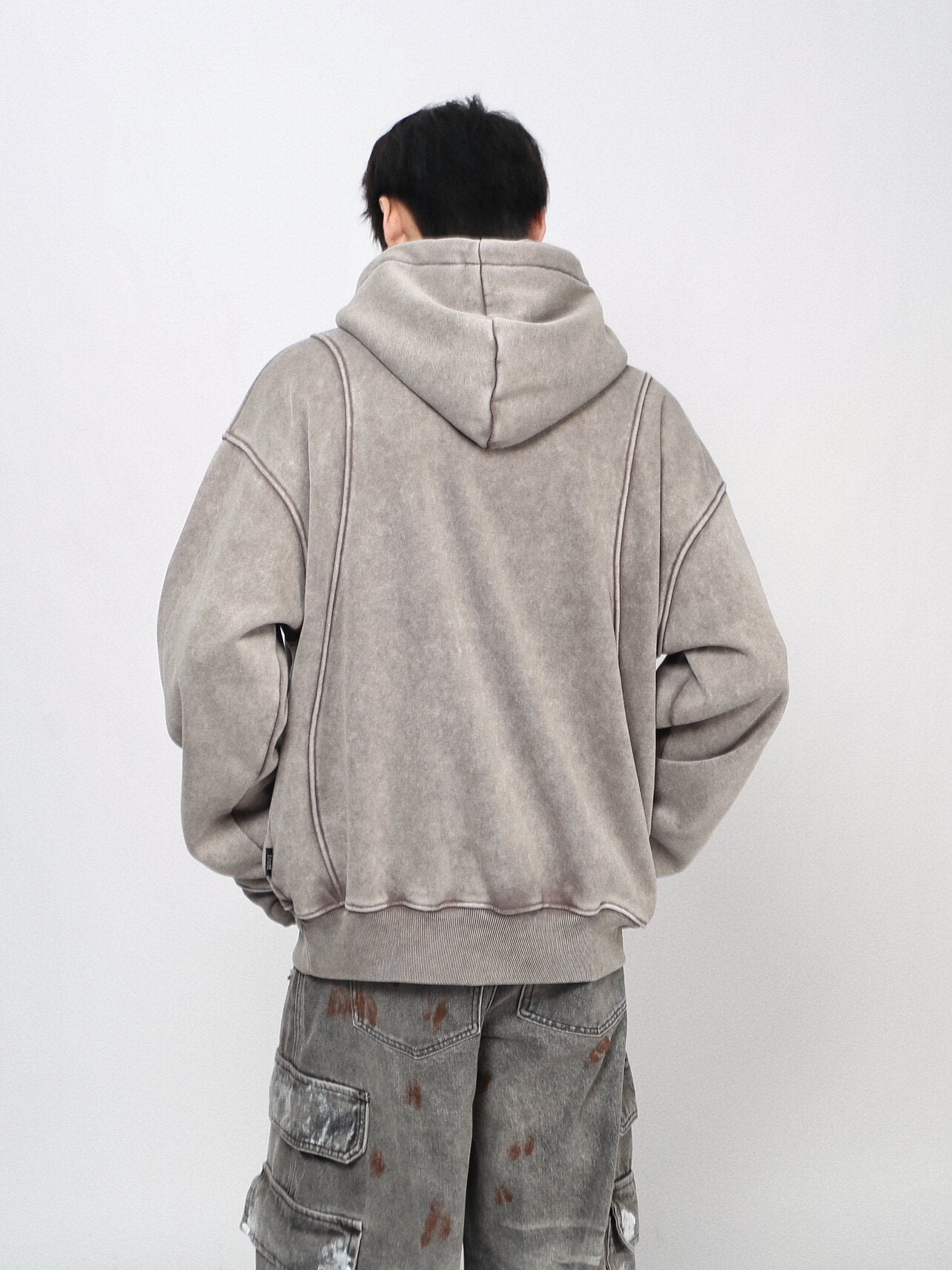 Washed Deconstructed Spliced Oversize Hoodie WN24463