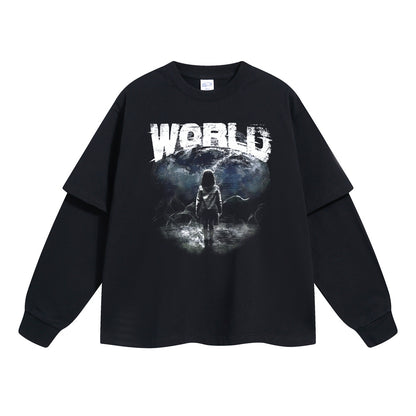 Fake Layered Digital Print Oversize Long Sleeve T-Shirt WN9980