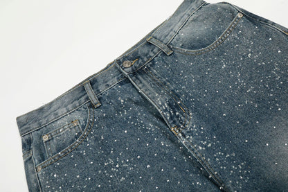 Paint Splatter Washed Wide Leg Denim Jeans WN26146