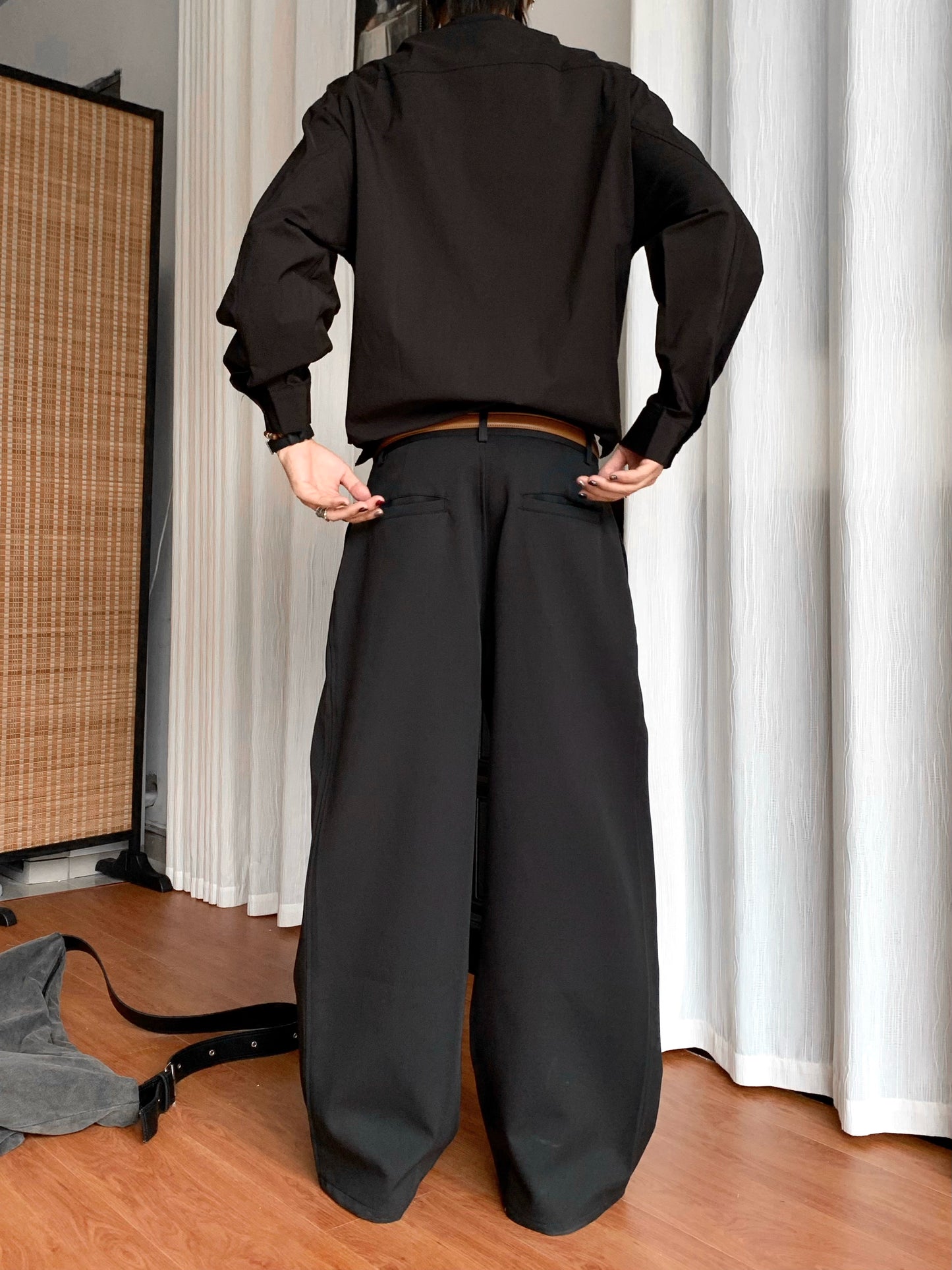 Pleated Structured Wide Leg Trousers WN22194