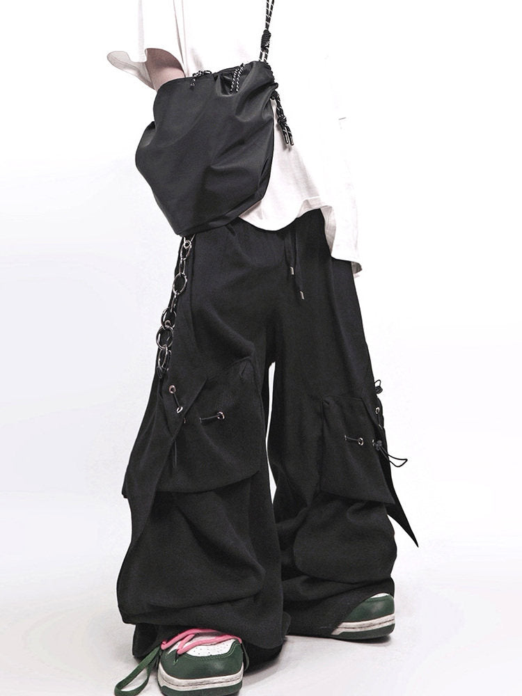 Multi-Pocket Curved Seam Wide Leg Pants WN24025