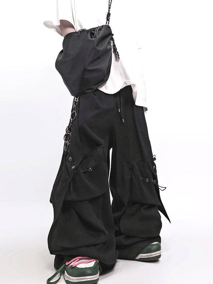 Multi-Pocket Curved Seam Wide Leg Pants WN24025