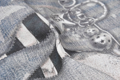 Star Print Fake Layered Curved Wide Leg Denim Jeans WN25728