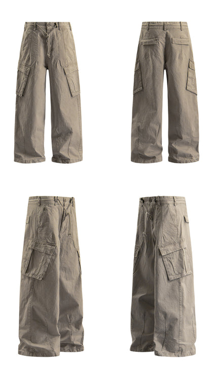 Washed Straight Wide Leg Cargo Pants  WN26343