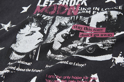 Washed Portrait Letter Print Short Sleeve T-Shirt WN25399