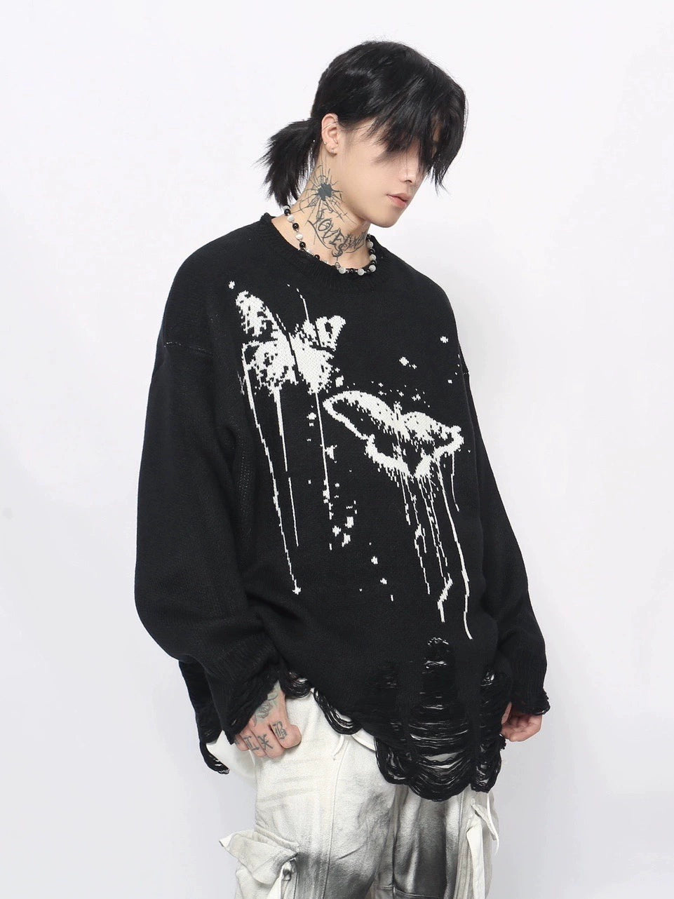 Oversize Graffiti Design Knit Sweater WN8758