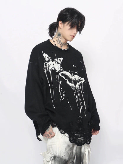 Oversize Graffiti Design Knit Sweater WN8758