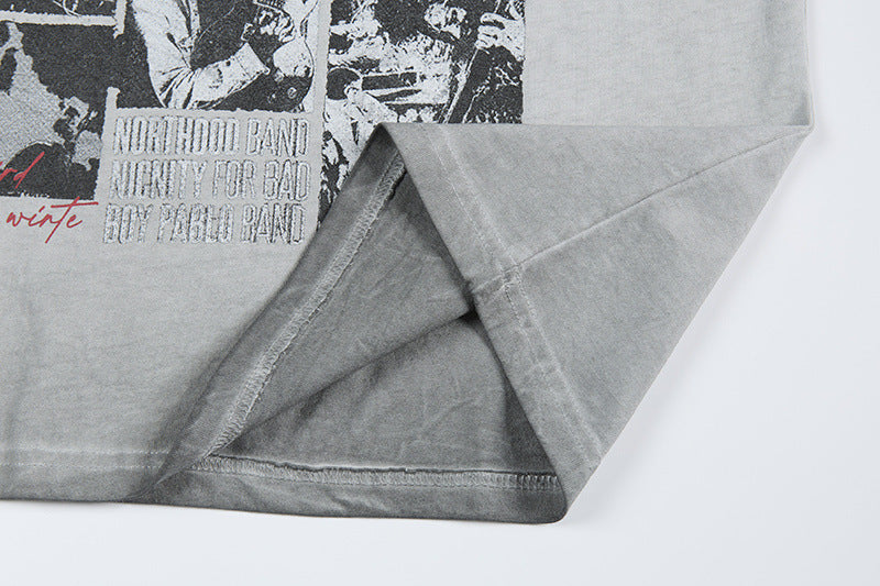 Washed Rock Band Print Short Sleeve T-Shirt WN25485