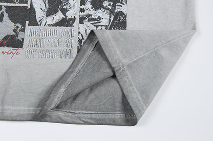 Washed Rock Band Print Short Sleeve T-Shirt WN25485