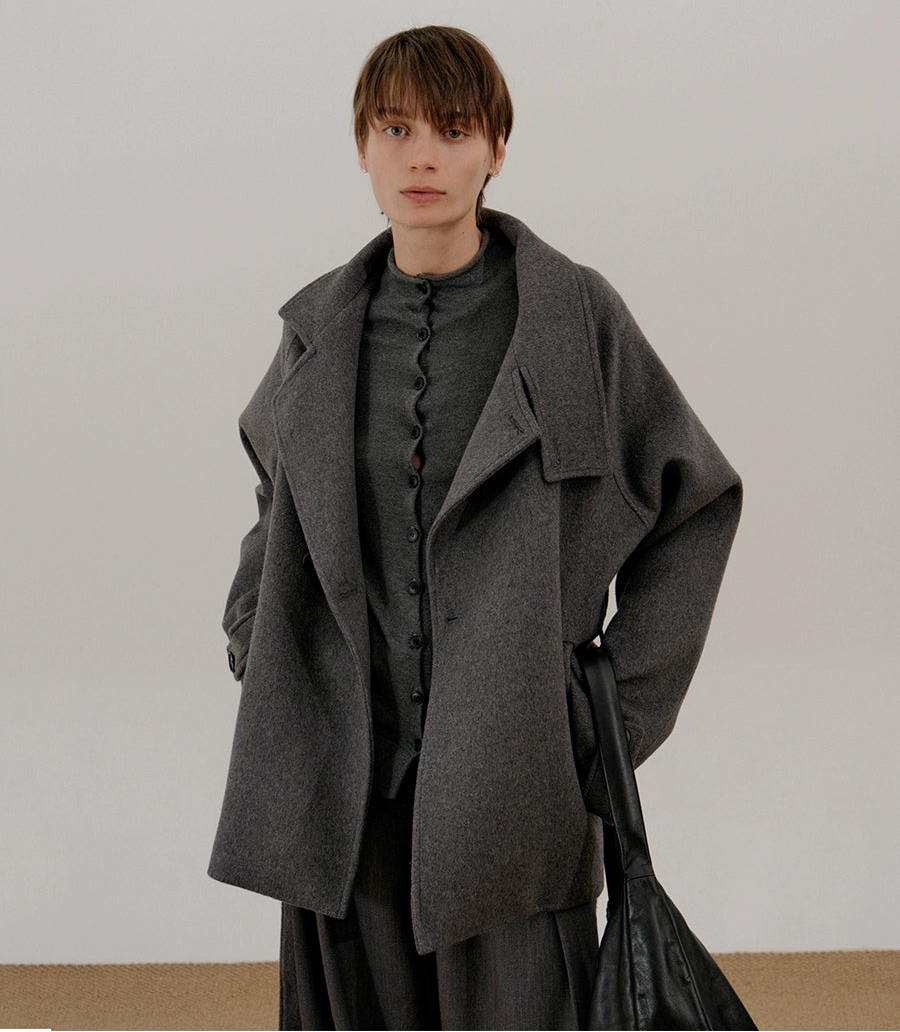 Wool Belted High-Neck Short Coat WN21501